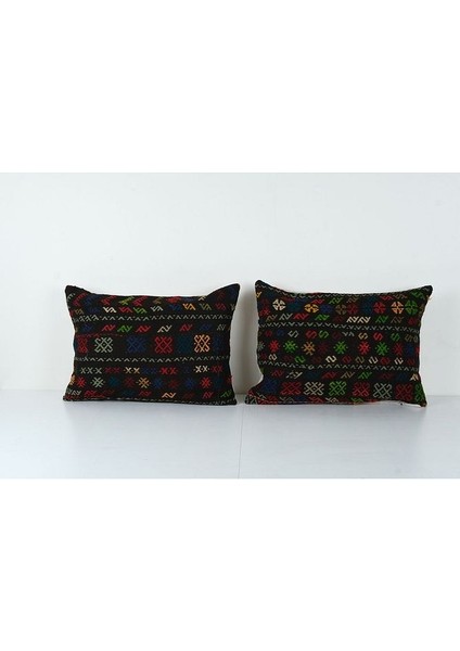 Set Kahverengi Renkli Geometrik El Dokuma Kilim Kırlent Kılıf 45 x 60 cm