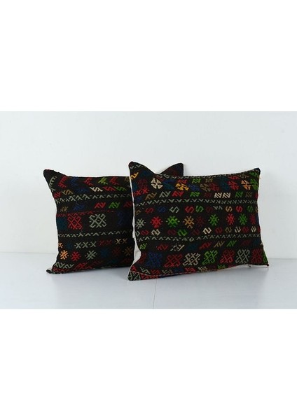 Set Kahverengi Renkli Geometrik El Dokuma Kilim Kırlent Kılıf 45 x 60 cm fiyatları