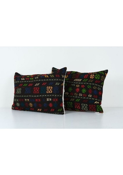 Set Kahverengi Renkli Geometrik El Dokuma Kilim Kırlent Kılıf 45 x 60 cm modelleri