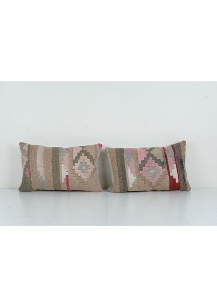 Kahverengi Renkli Geometrik El Dokuma Kilim Kırlent Kılıf 30 x 45 cm