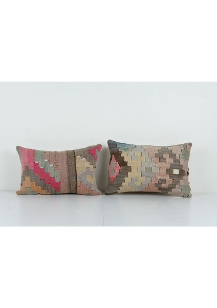 Kahverengi Renkli Geometrik El Dokuma Kilim Kırlent Kılıf 35 x 60 cm