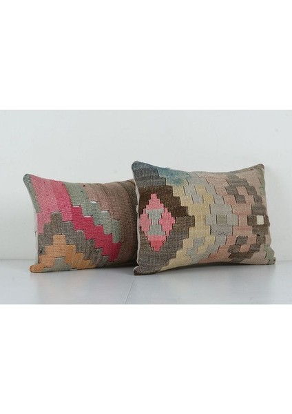 Kahverengi Renkli Geometrik El Dokuma Kilim Kırlent Kılıf 35 x 60 cm fiyatları