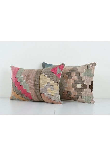 Kahverengi Renkli Geometrik El Dokuma Kilim Kırlent Kılıf 35 x 60 cm modelleri