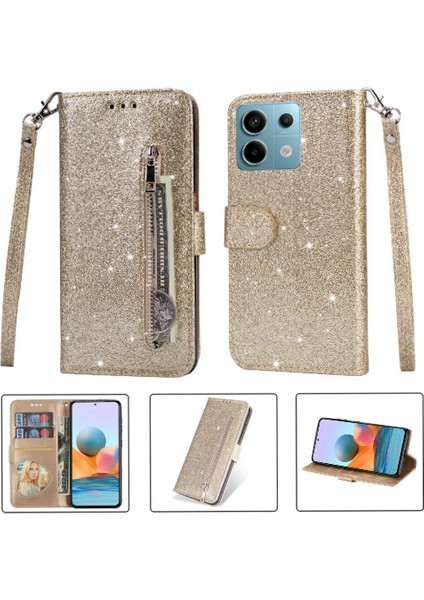 Xiaomi Redmi Not 13 Için Fermuarlı Cebi Durumda 4g Glitter Cüzdan Kılıf Pu Kart (Yurt Dışından)