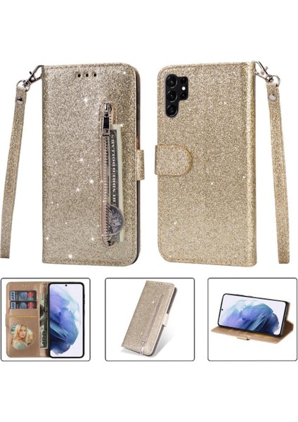 Samsung Galaxy S24 Için Fermuar Cep Durumda Ultra Glitter Cüzdan Kılıf Kartı (Yurt Dışından)