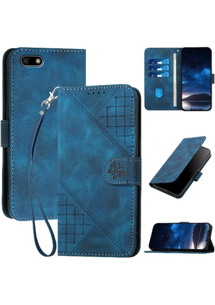 Huawei Y5 2018 Kabartmalı Kelebek Ayrılabilir El Kayışı ile Flip Case (Yurt Dışından)