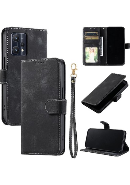 Realme 9 Pro Bilek Kayışı Kickstand Pu Deri Cüzdan Kartı Için Flip Case (Yurt Dışından)