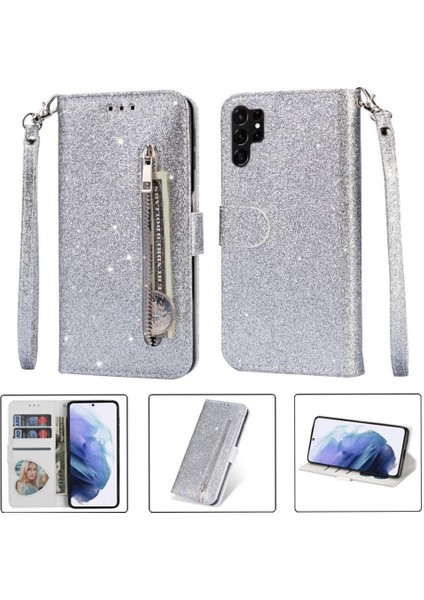 Samsung Galaxy S24 Için Fermuar Cep Durumda Ultra Glitter Cüzdan Kılıf Kartı (Yurt Dışından)