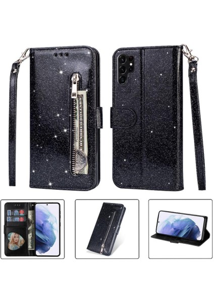 Samsung Galaxy S24 Için Fermuar Cep Durumda Ultra Glitter Cüzdan Kılıf Kartı (Yurt Dışından)
