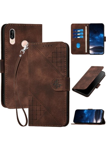 Huawei P20 Lite ve Kredi Kartı Yuvası Için Flip Case Kabartmalı Kelebek Yüksek (Yurt Dışından)