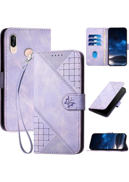 Huawei P20 Lite ve Kredi Kartı Yuvası Için Flip Case Kabartmalı Kelebek Yüksek (Yurt Dışından)