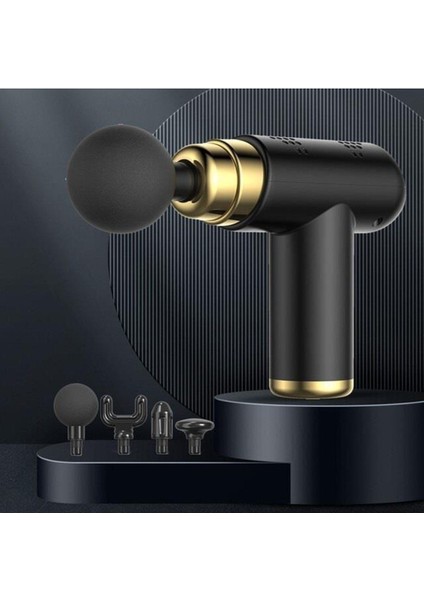 Şarjlı 4 Başlıklı Darbeli Titreşimli Masaj Tabancası Masaj Aleti 6 Kademeli Siyah modelleri