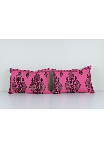 Kahverengi Renkli Geometrik El Dokuma Kilim Kırlent Kılıf 40 x 60 cm