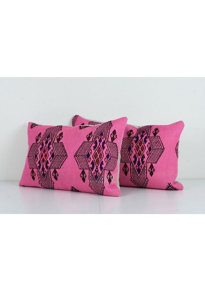 Pembe Renkli Geometrik El Dokuma Kilim Kırlent Kılıf 40 x 60 cm fiyatları