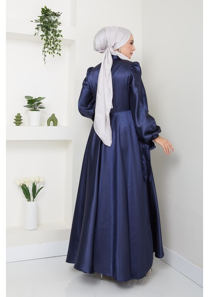 Kadın Giyim Moda Tesettür Saten Uzun Abiye Elbise 2746
