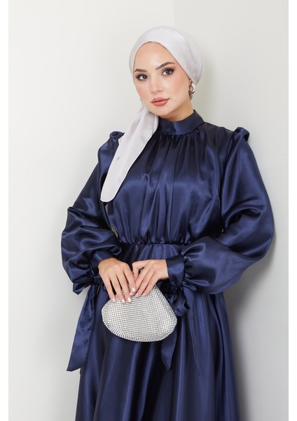 Kadın Giyim Moda Tesettür Saten Uzun Abiye Elbise 2746