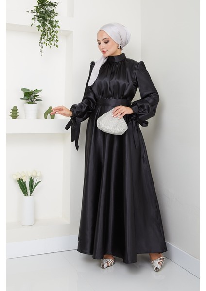 Kadın Giyim Moda Tesettür Saten Uzun Abiye Elbise 2746 modelleri