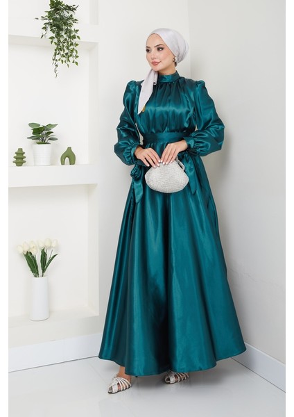 Kadın Giyim Moda Tesettür Saten Uzun Abiye Elbise 2746 fiyatları