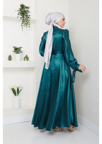 Kadın Giyim Moda Tesettür Saten Uzun Abiye Elbise 2746 modelleri