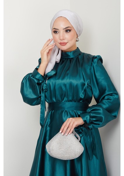 Kadın Giyim Moda Tesettür Saten Uzun Abiye Elbise 2746 indirimleri