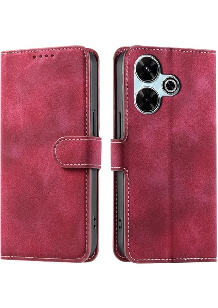 Xiaomi Poco M6 4g Manyetik Kickstand Bilek Kayışı Pu Deri Için Flip Case (Yurt Dışından)