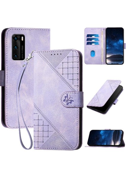Huawei P40 Için Flip Case Ayrılabilir El Kayışı ile Kabartmalı Kelebek ve (Yurt Dışından)