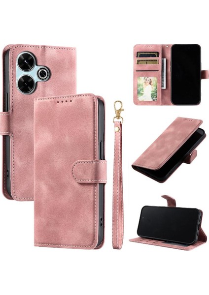 Xiaomi Poco M6 4g Manyetik Kickstand Bilek Kayışı Pu Deri Için Flip Case (Yurt Dışından)
