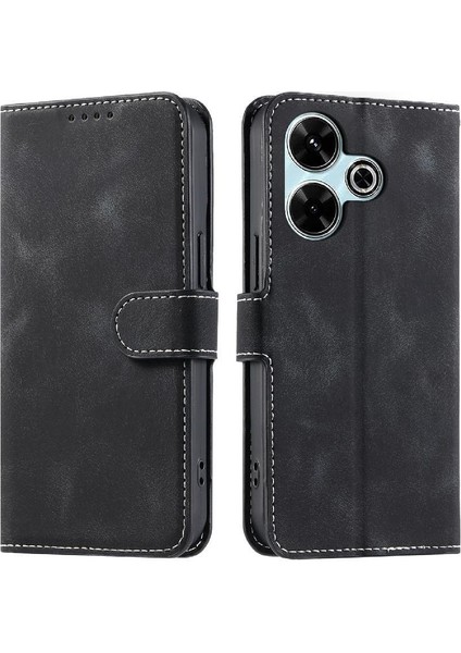 Xiaomi Poco M6 4g Manyetik Kickstand Bilek Kayışı Pu Deri Için Flip Case (Yurt Dışından)