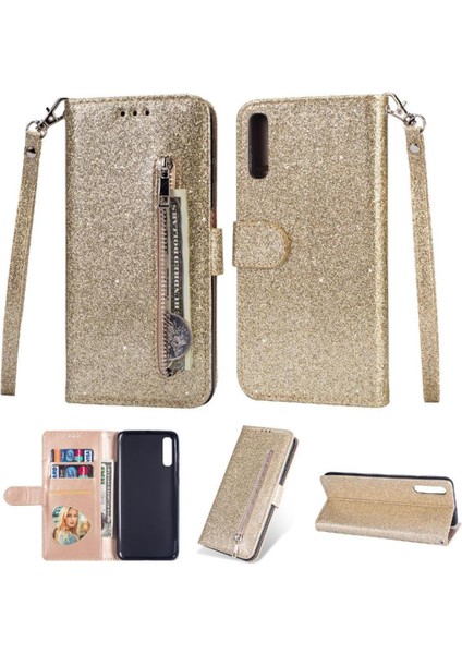 Samsung Galaxy A30S Pu Deri Glitter Cüzdan Kılıf Için Fermuarlı Cebi Durumda (Yurt Dışından)