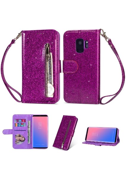 Samsung Galaxy S9 Kart Tutucu Için Fermuar Cep Durumda Glitter Cüzdan Kılıf (Yurt Dışından)