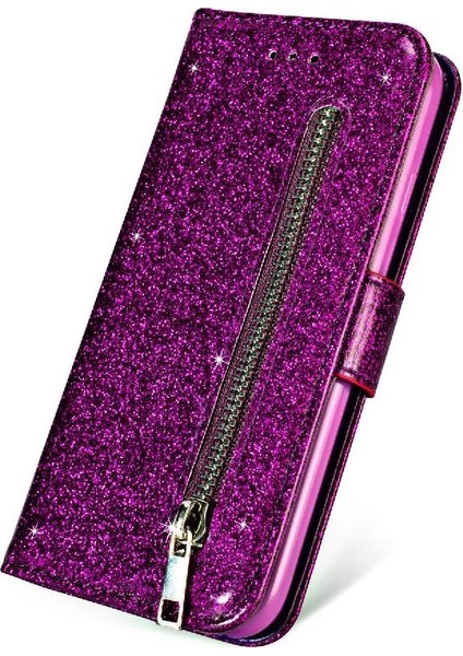 Samsung Galaxy S9 Kart Tutucu Için Fermuar Cep Durumda Glitter Cüzdan Kılıf (Yurt Dışından)