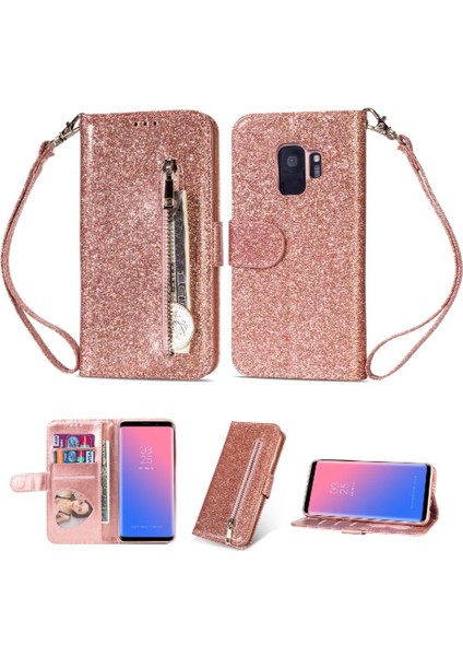 Samsung Galaxy S9 Kart Tutucu Için Fermuar Cep Durumda Glitter Cüzdan Kılıf (Yurt Dışından)