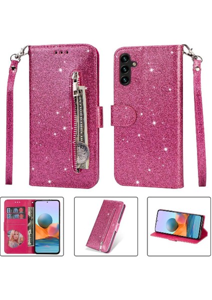Samsung Galaxy A54 5g Için Fermuarlı Cebi Durumda Glitter Cüzdan Kılıf Bilek (Yurt Dışından)