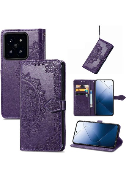 Xiaomi 14T Deri Kılıf Için Flip Case Zarif Desen Basit Iş (Yurt Dışından)