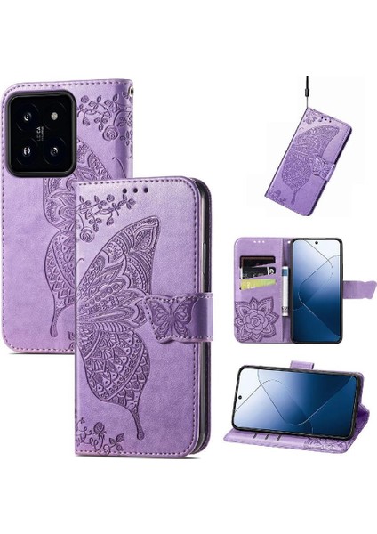 Xiaomi 14T Kelebek Kanat Çok Renkli Cüzdan Iş Için Kılıf (Yurt Dışından)