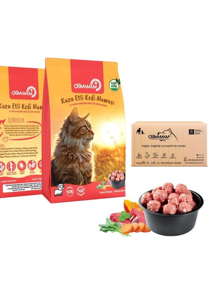 Çiğmamam Barf Kedi için Kuzulu Köfte 7 Kg 7 Adet 1000Gr