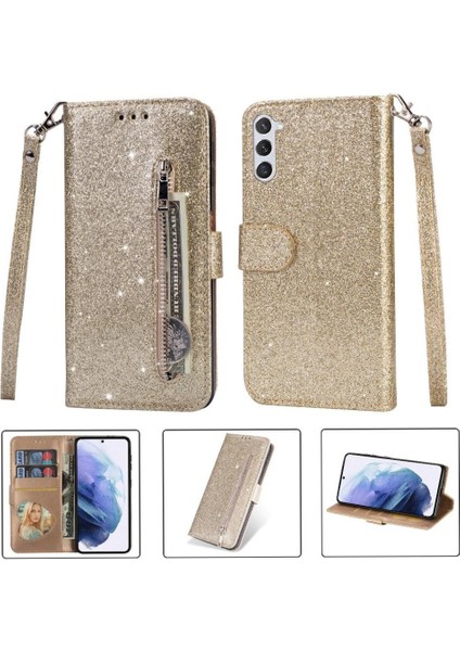 Samsung Galaxy S23 Glitter Cüzdan Kılıf Bilek Kayışı Için Fermuarlı Cebi Durumda (Yurt Dışından)