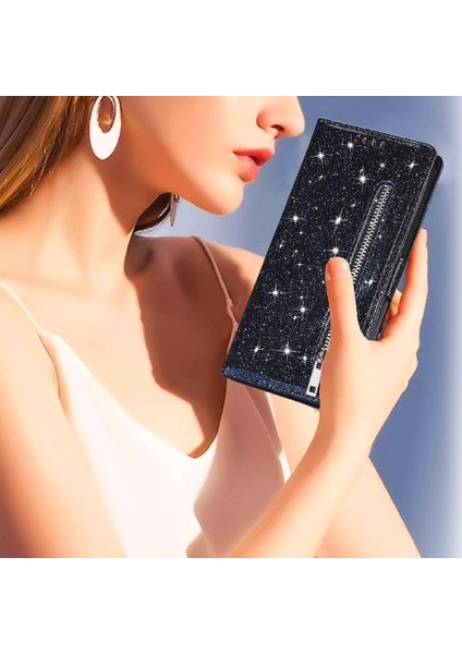 IPhone 13 Pro Için Fermuar Cep Durumda Pu Deri Bilek Kayışı Glitter Cüzdan (Yurt Dışından) fırsatları
