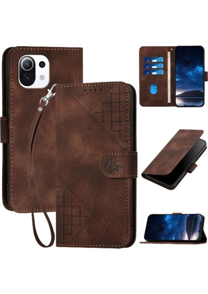 Xiaomi 11 Lite Için Flip Case Kabartmalı Kelebek Yüksek Kaliteli Deri Telefon (Yurt Dışından)