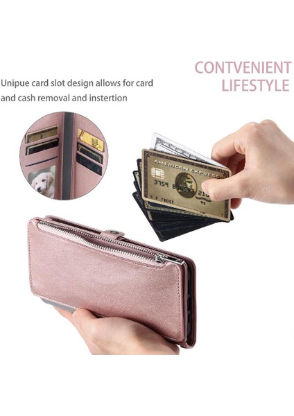 Crossbody Durumda IPhone 15 Pro Max Uzun Kordon 9 Kart Yuvaları Fermuar Yuvası (Yurt Dışından)