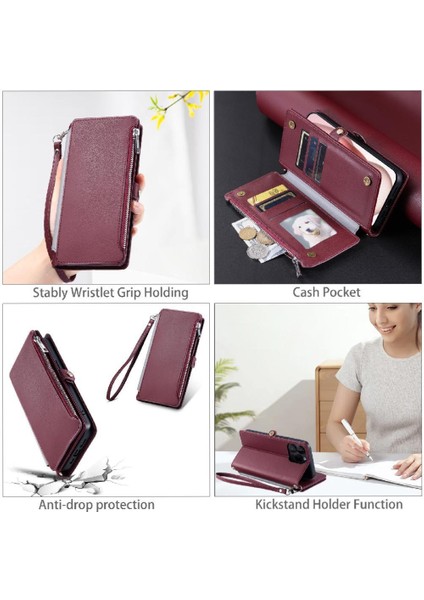 Crossbody Durumda IPhone 14 Pro 9 Kart Yuvaları Fermuar Faturaları Yuvası Uzun Rfıd (Yurt Dışından) fiyatları