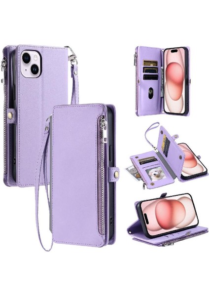 IPhone 15 Için Crossbody Durumda Artı Fermuar Faturaları Yuvası Uzun Kordon 9 Kart (Yurt Dışından)