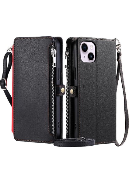 Crossbody Durumda IPhone 13 Mini Fermuar Faturaları Yuvası Durumda Cüzdan Uzun 9 (Yurt Dışından)