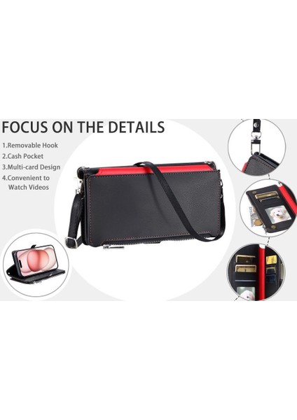 Crossbody Durumda IPhone 15 Pro Max Uzun Kordon 9 Kart Yuvaları Fermuar Yuvası (Yurt Dışından)