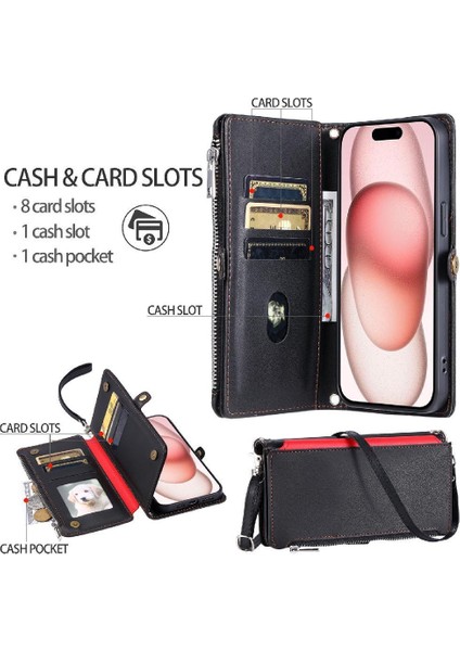 IPhone 11 Pro Için Crossbody Durumda Rfıd Engelleme Fermuar Faturaları Yuvası Uzun 9 (Yurt Dışından)