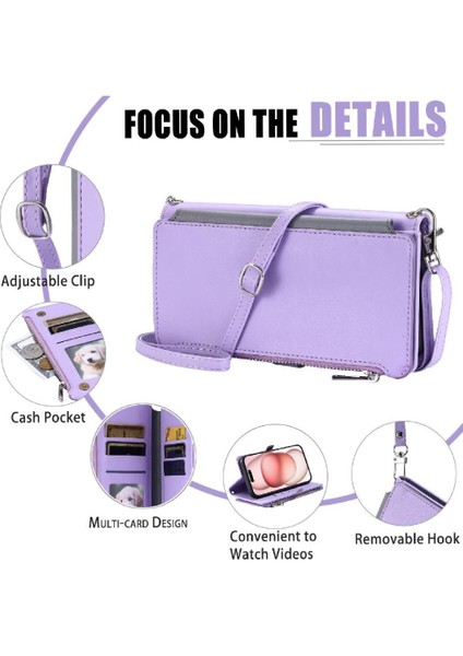 Crossbody Durumda IPhone 13 Mini Fermuar Faturaları Yuvası Durumda Cüzdan Uzun 9 (Yurt Dışından)