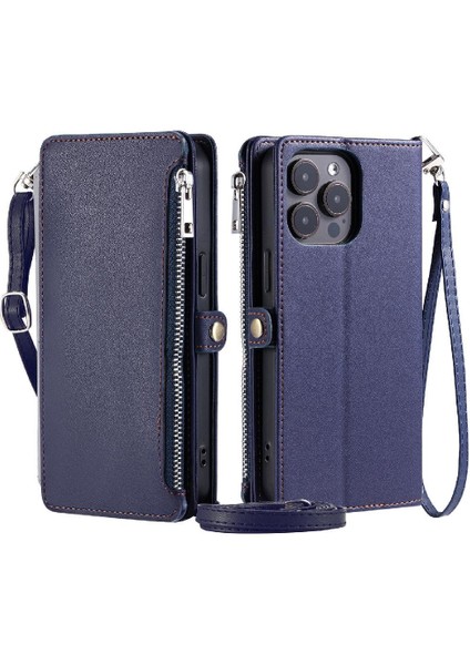 IPhone 15 Pro Fermuar Faturaları Yuvası Için Crossbody Durumda Rfıd Engelleme Uzun 9 (Yurt Dışından)