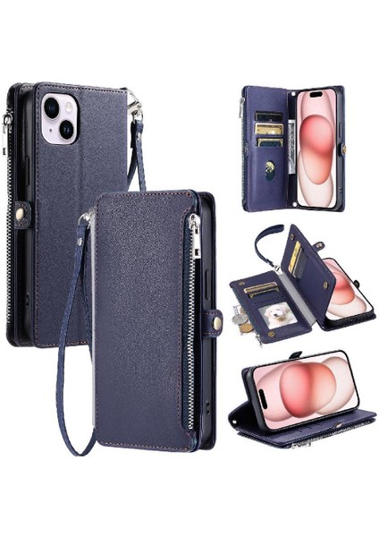 IPhone 14 Için Crossbody Durumda Artı Durumda Cüzdan 9 Kart Yuvaları Fermuar Faturaları (Yurt Dışından)