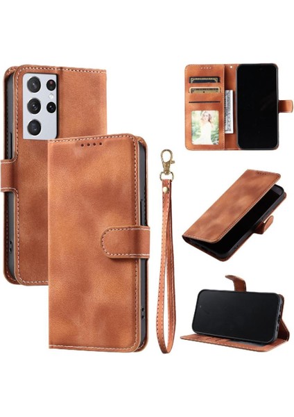 Samsung Galaxy S21 Ultra Bilek Kayışı Pu Deri Kickstand Için Flip Case (Yurt Dışından) indirimleri