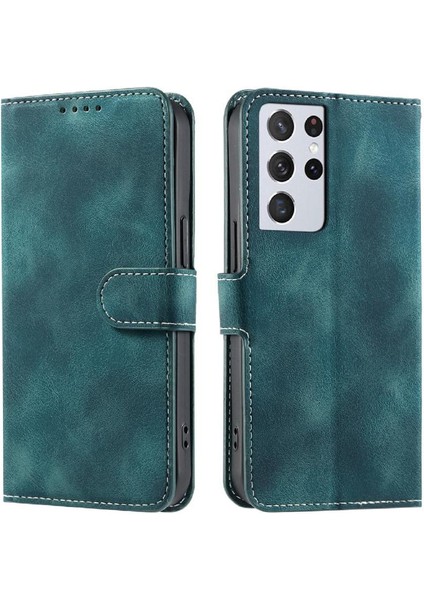 Samsung Galaxy S21 Ultra Bilek Kayışı Pu Deri Kickstand Için Flip Case (Yurt Dışından)